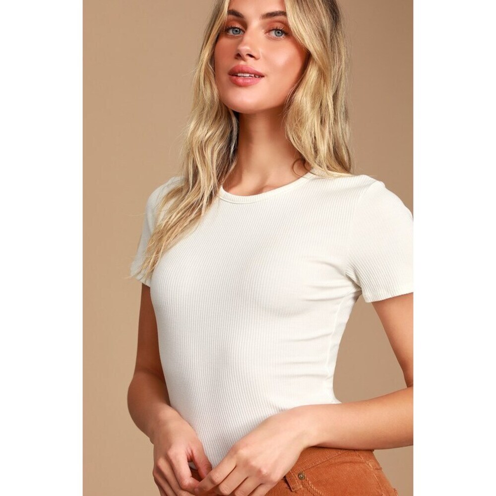 Lulus Basics Kinship Ivory Ribbed Bodysuit White - Size M